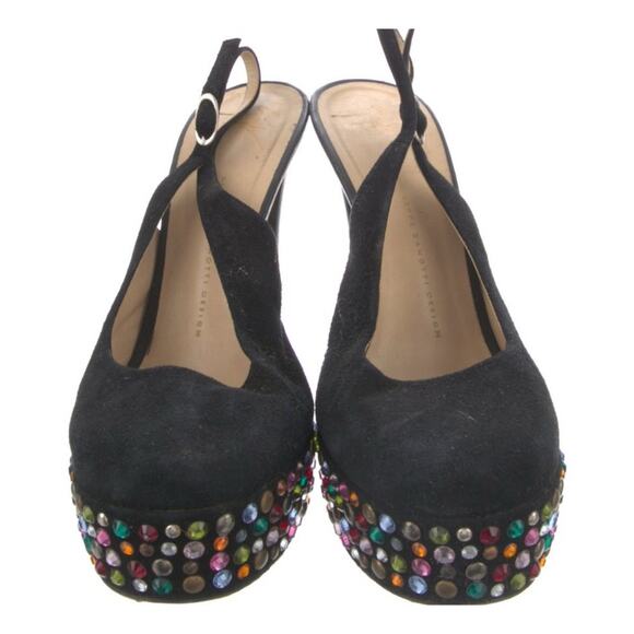 Giuseppe Zanotti Black Suede Platform Stiletto Slingback Rhinestones EU 40.5 - Picture 2 of 5